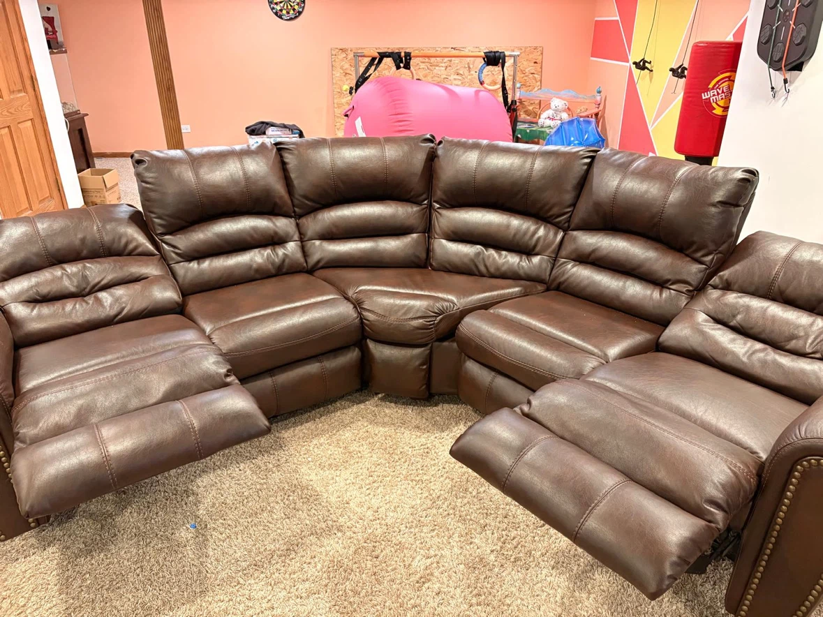 Brown Leather Reclining Sectional Sofa - photo 2