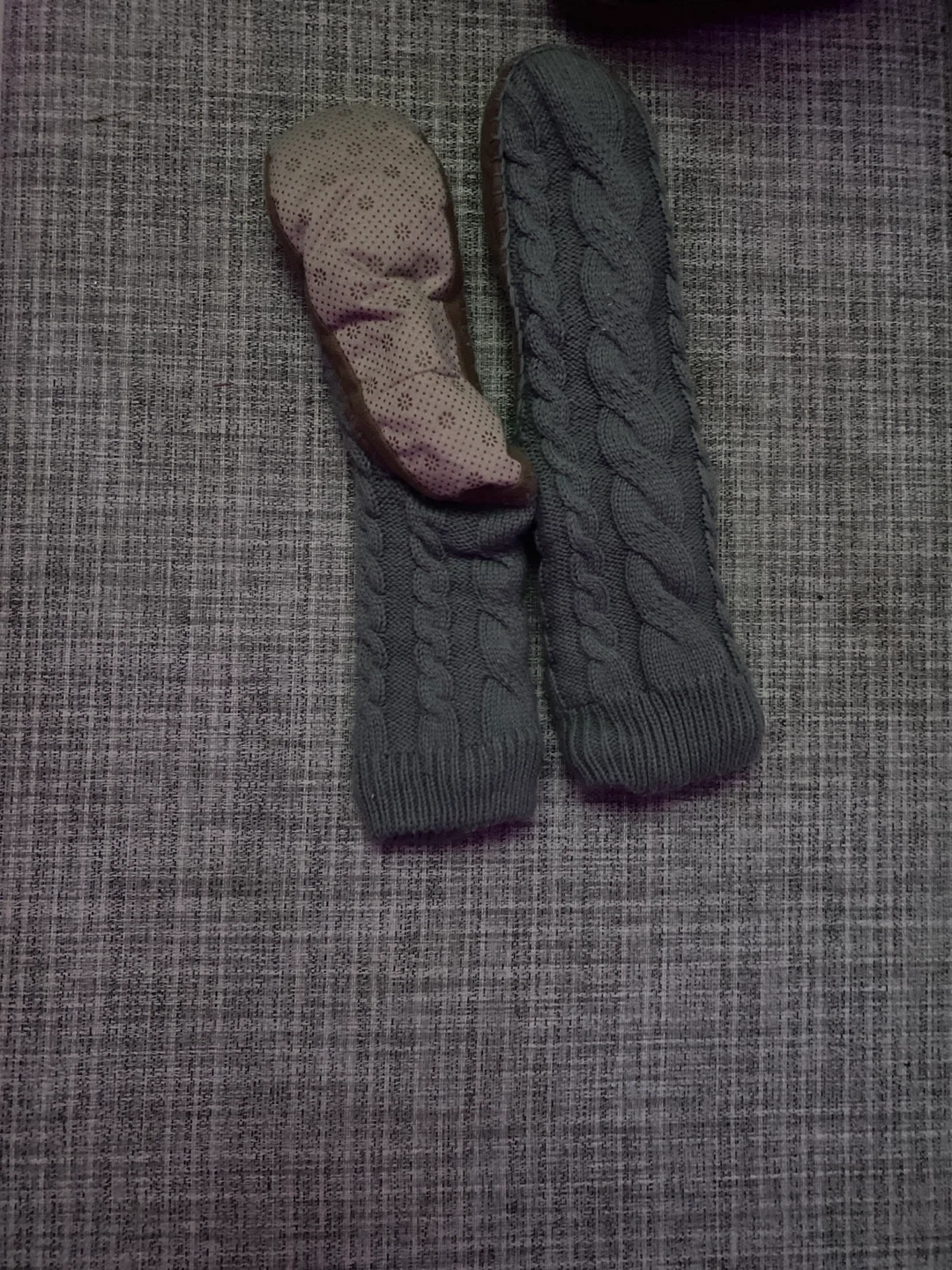 Grey Cable Knit Slipper Socks