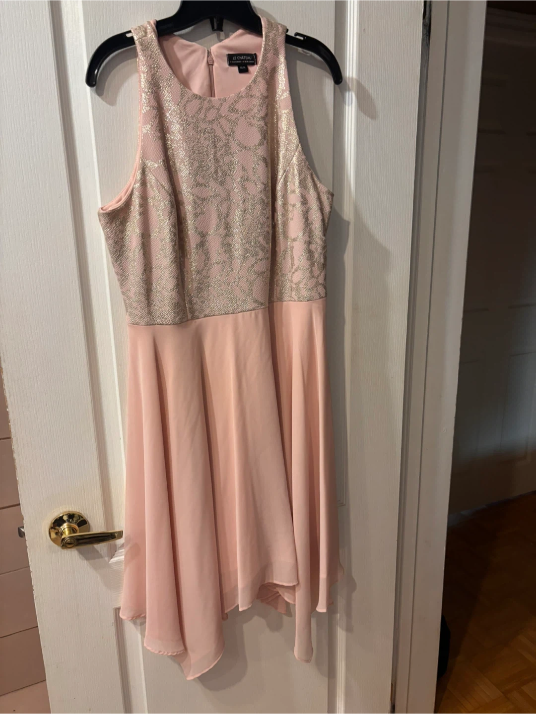 Le Chateau pink and gold dress