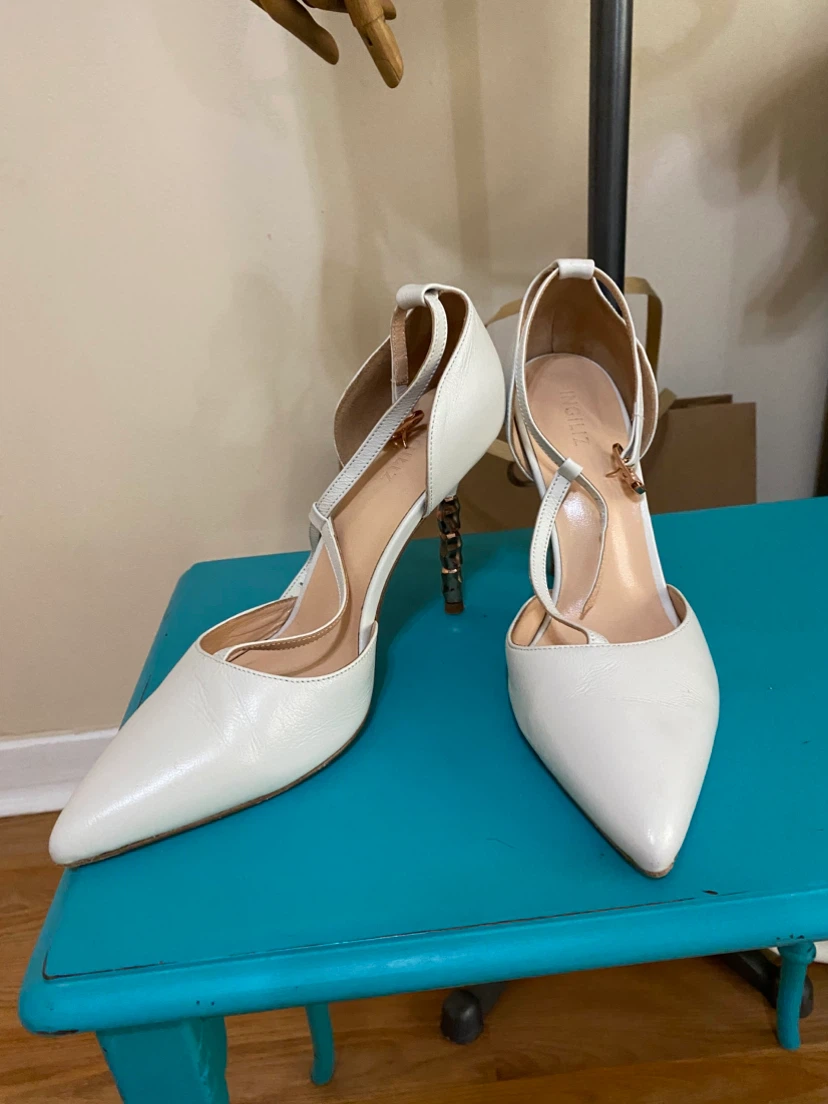 White Leather D'Orsay Heels with Unique Sculptural Heels - photo 4