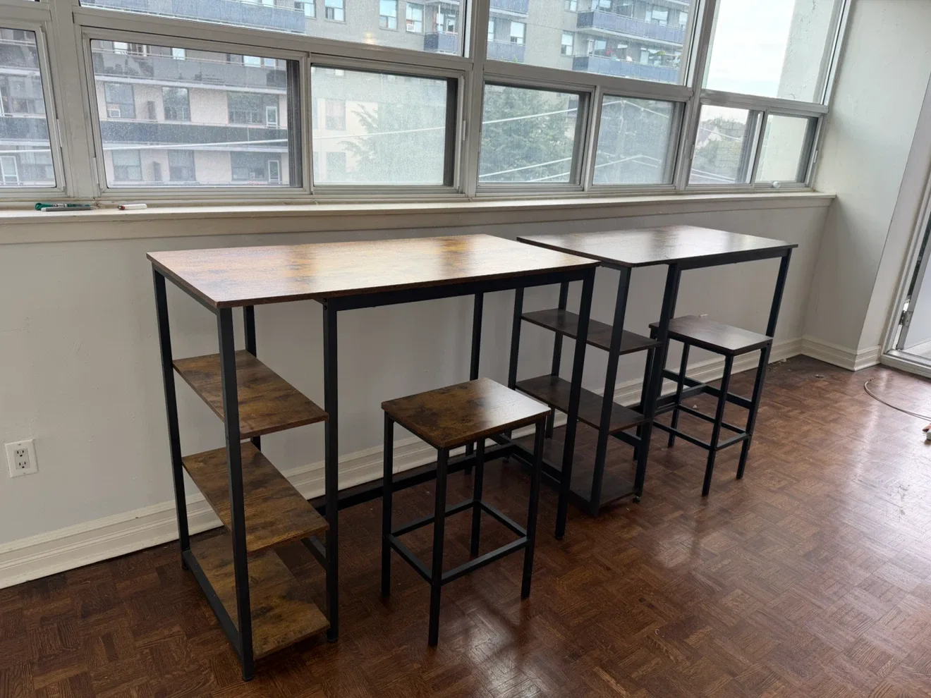 Two Industrial Bar Tables with Matching Stools - photo 3