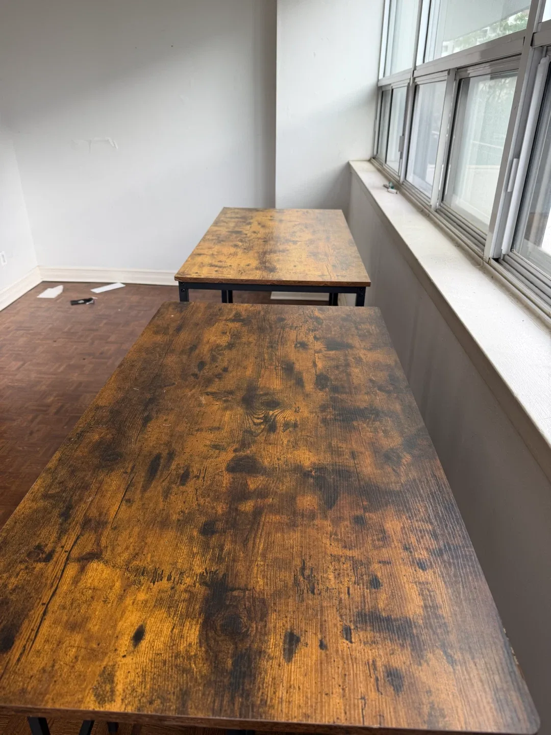 Two Industrial Bar Tables with Matching Stools - photo 4