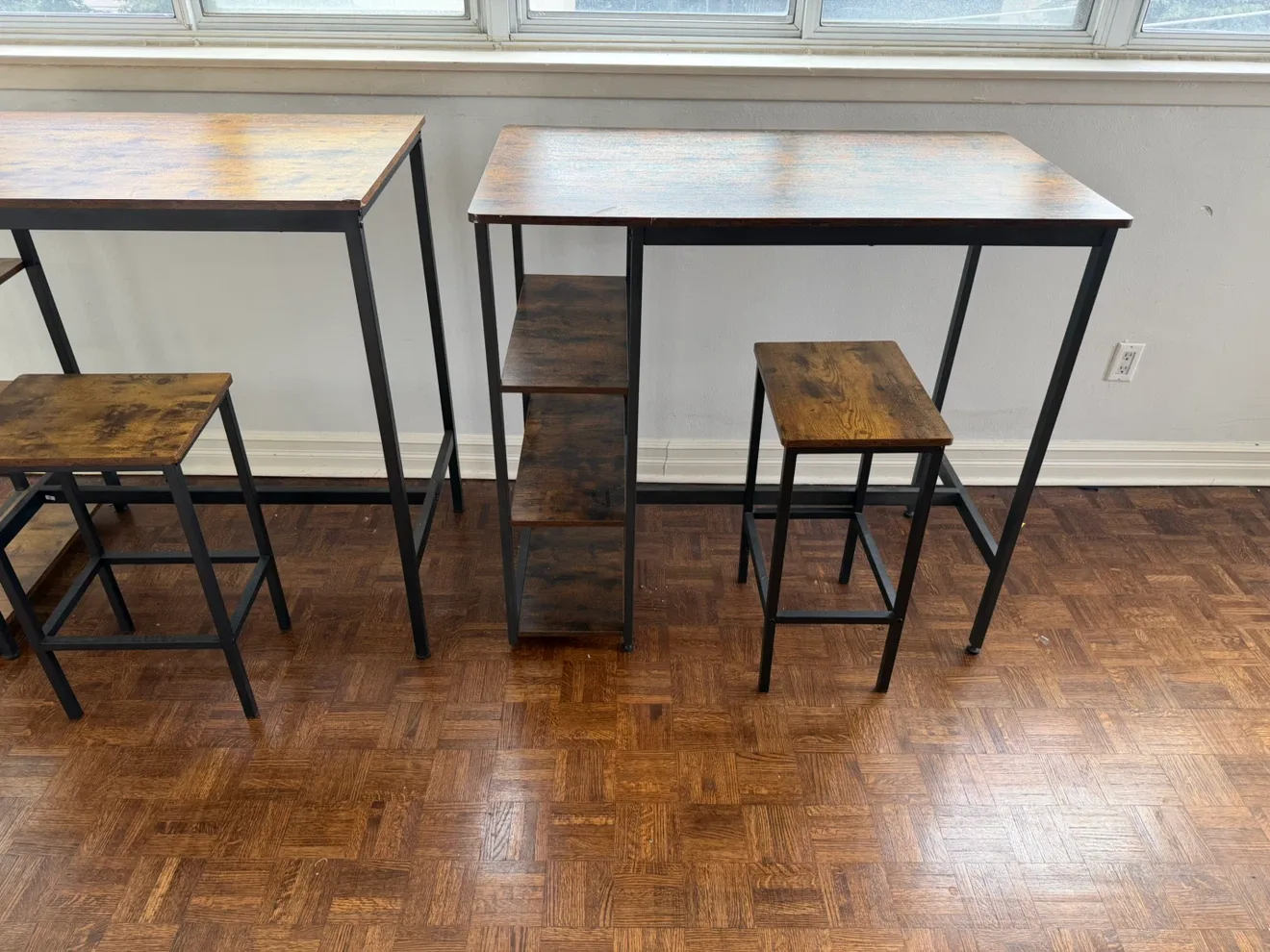 Two Industrial Bar Tables with Matching Stools - photo 5