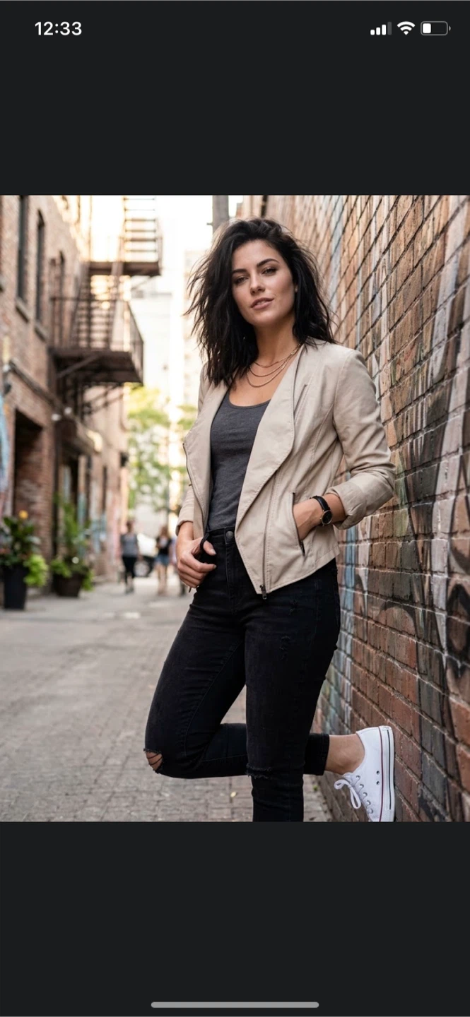 Dynamite Faux Leather Jacket - Beige