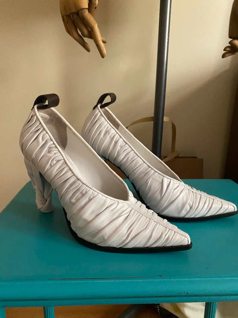 Louis Vuitton Ruched White Leather Heels