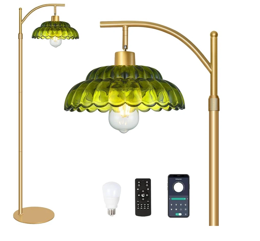 Mid Century Modern Green Glass Floor Lamp