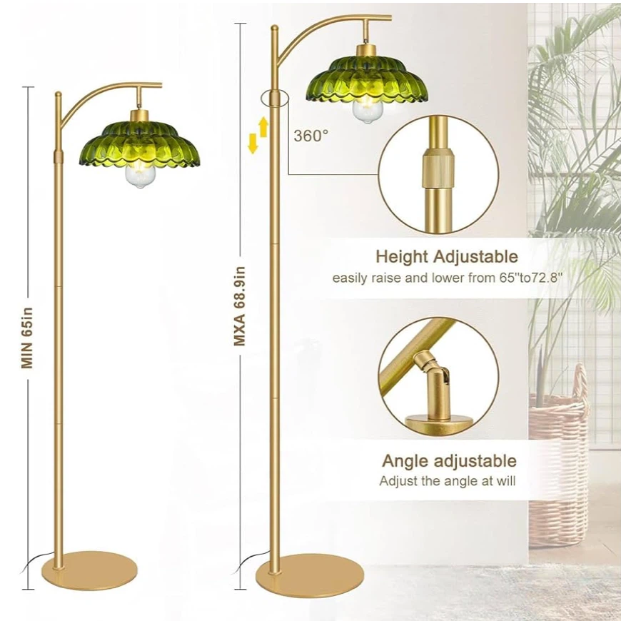Mid Century Modern Green Glass Floor Lamp - photo 4