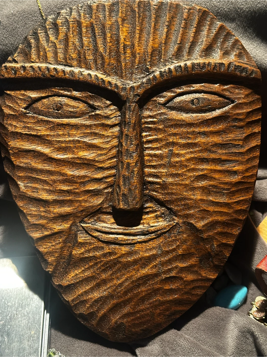 Vintage Hand-Carved Wooden Folk Art Face Mask