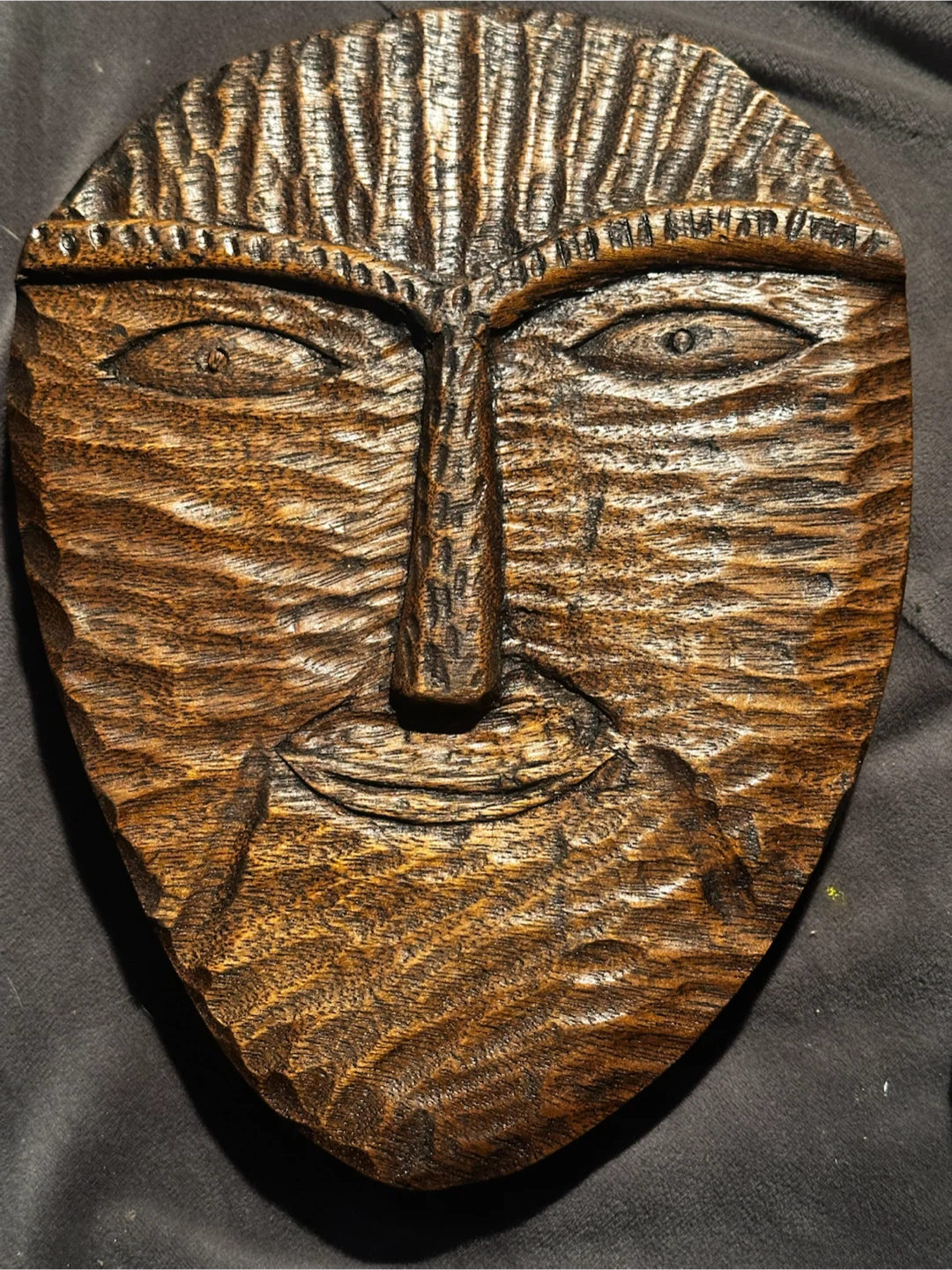 Vintage Hand-Carved Wooden Folk Art Face Mask - photo 2