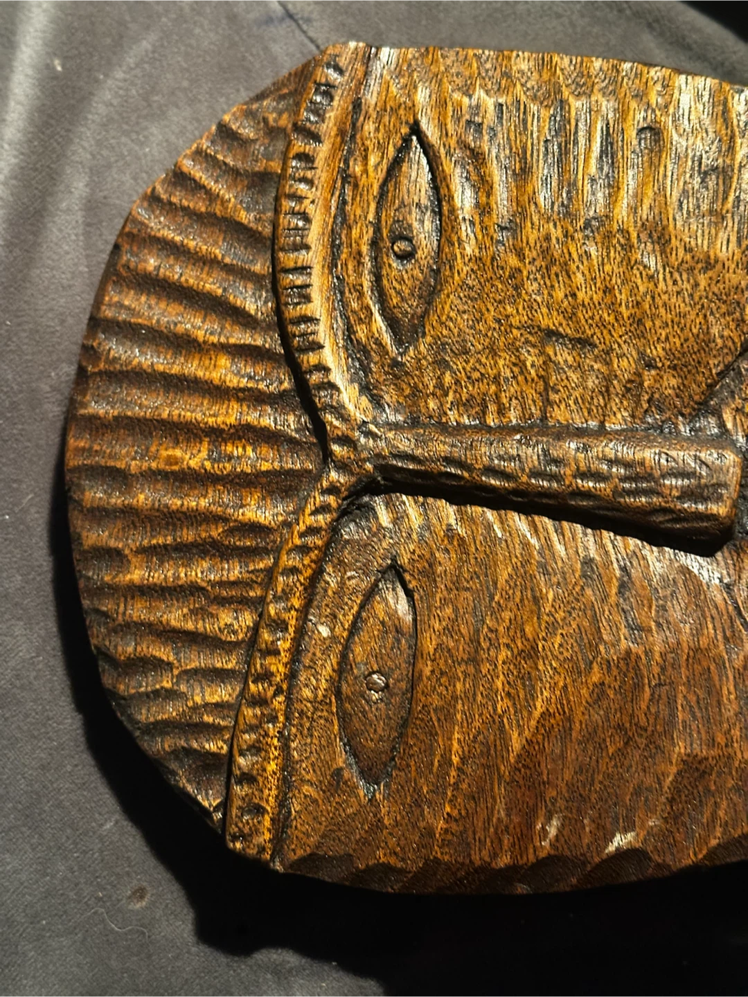Vintage Hand-Carved Wooden Folk Art Face Mask - photo 3