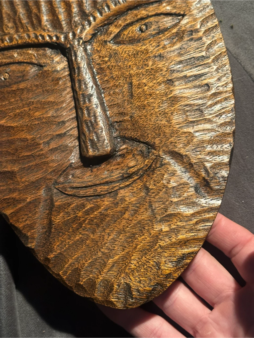 Vintage Hand-Carved Wooden Folk Art Face Mask - photo 4