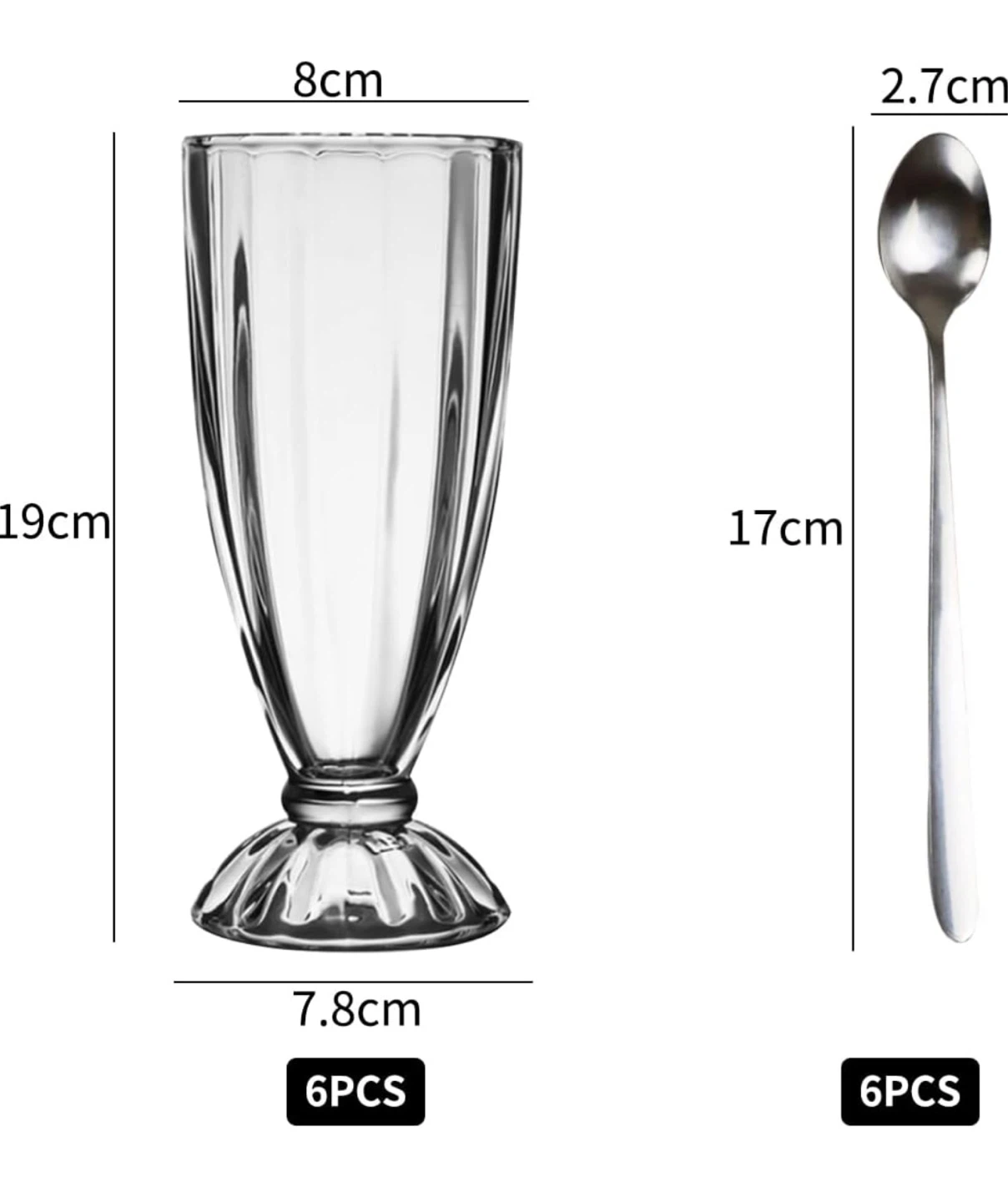 6 Pack Fountain Shoppe Milkshake Glass with spoons - photo 2