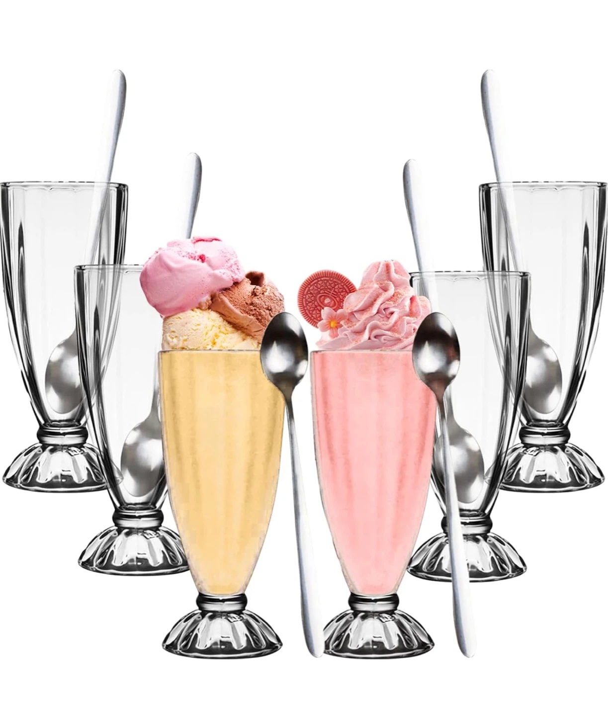 6 Pack Fountain Shoppe Milkshake Glass with spoons