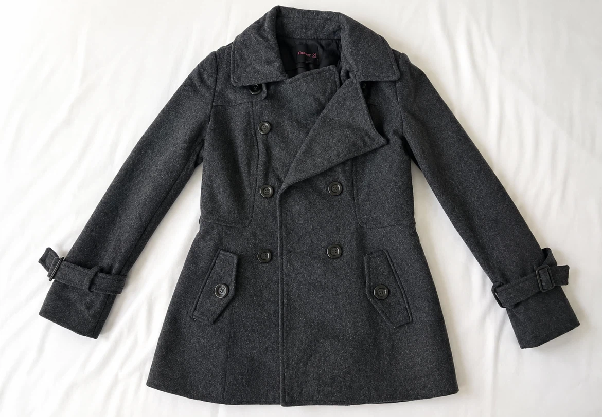 Forever 21 Grey Double-Breasted Peacoat