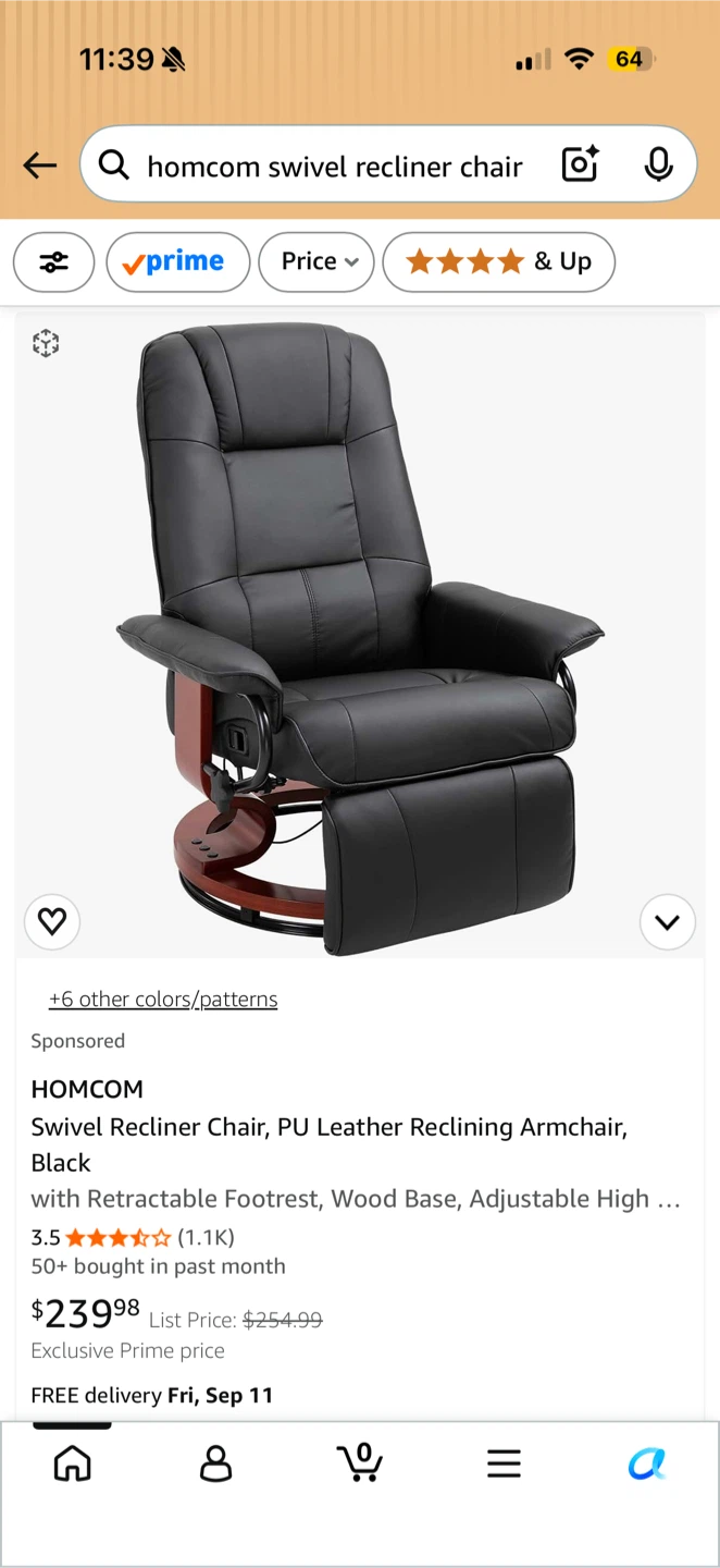 HOMCOM Black PU Leather Swivel Recliner Chair - photo 4