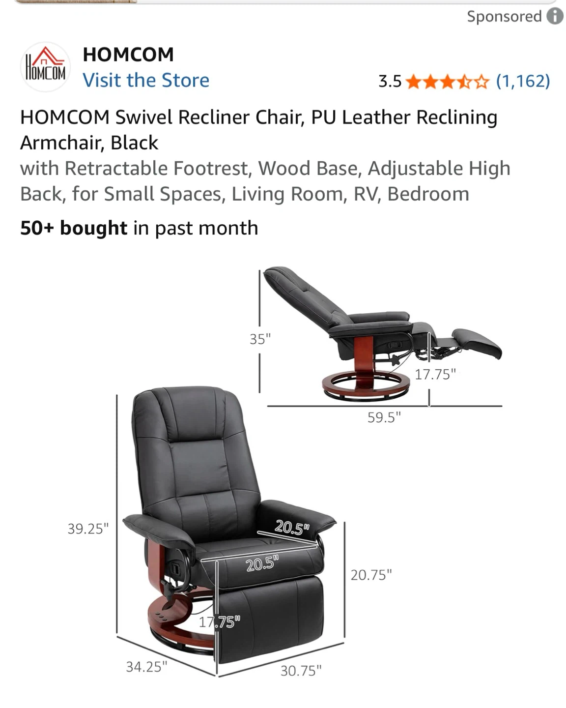 HOMCOM Black PU Leather Swivel Recliner Chair - photo 5