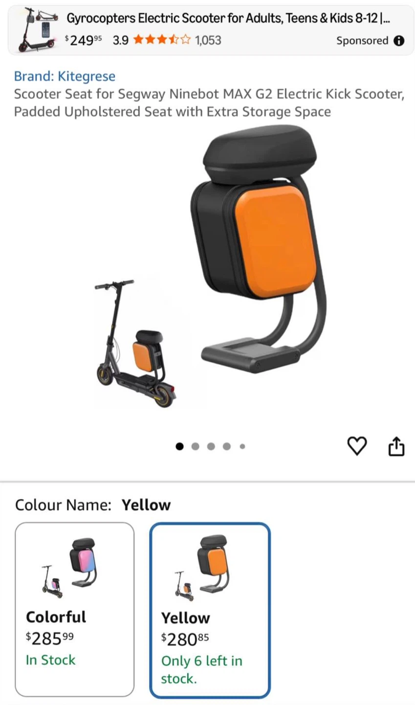 Segway Scooter Seat for Ninebot MAX G2 - photo 2