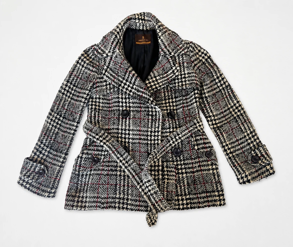 Vincenza Womens Plaid Tweed Coat