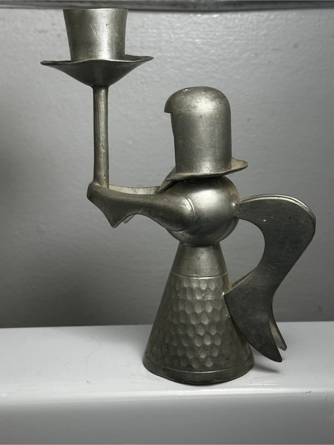 Vintage Mid Century Scandinavian Pewter Angel Candlestick