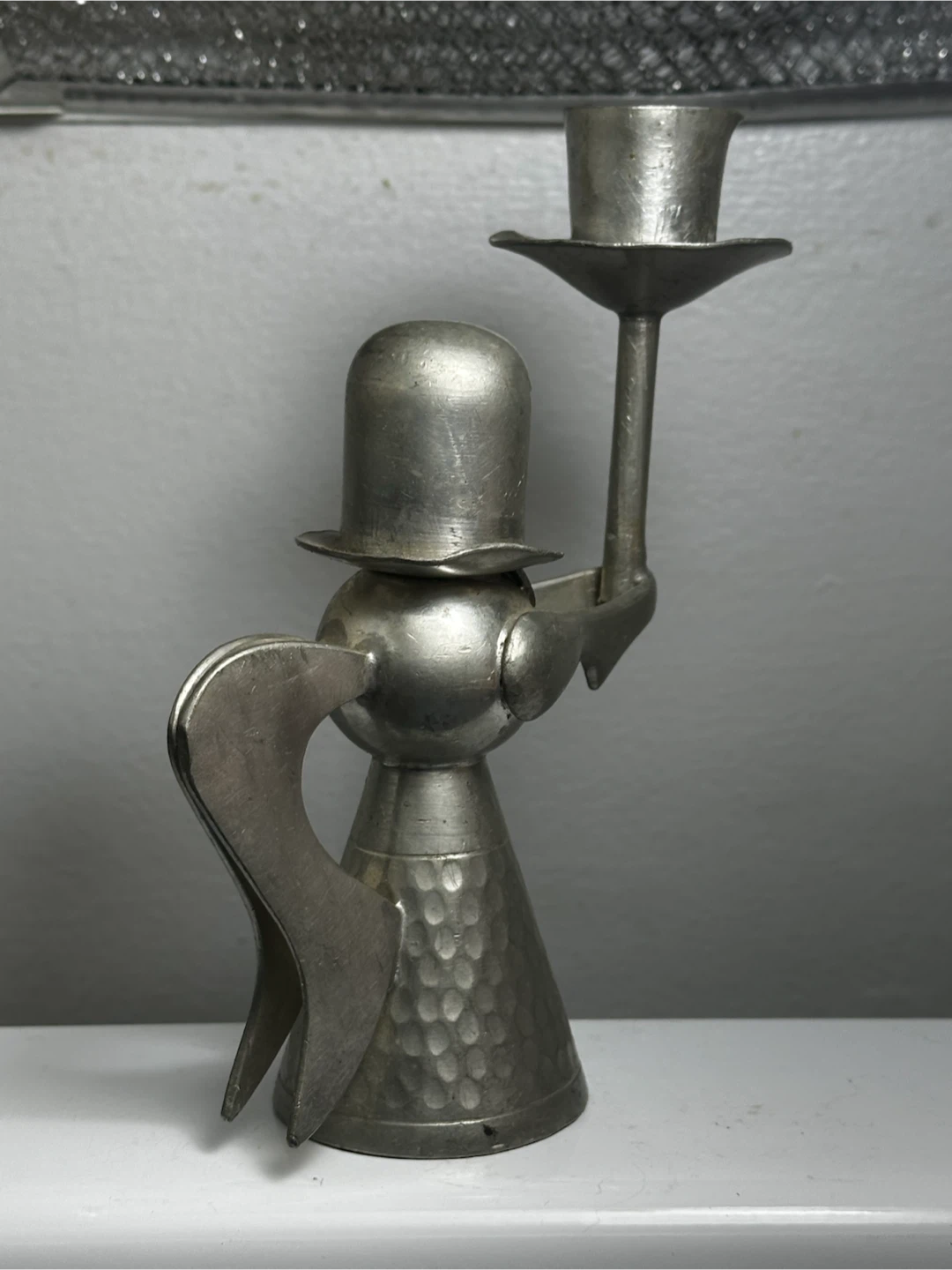 Vintage Mid Century Scandinavian Pewter Angel Candlestick - photo 4