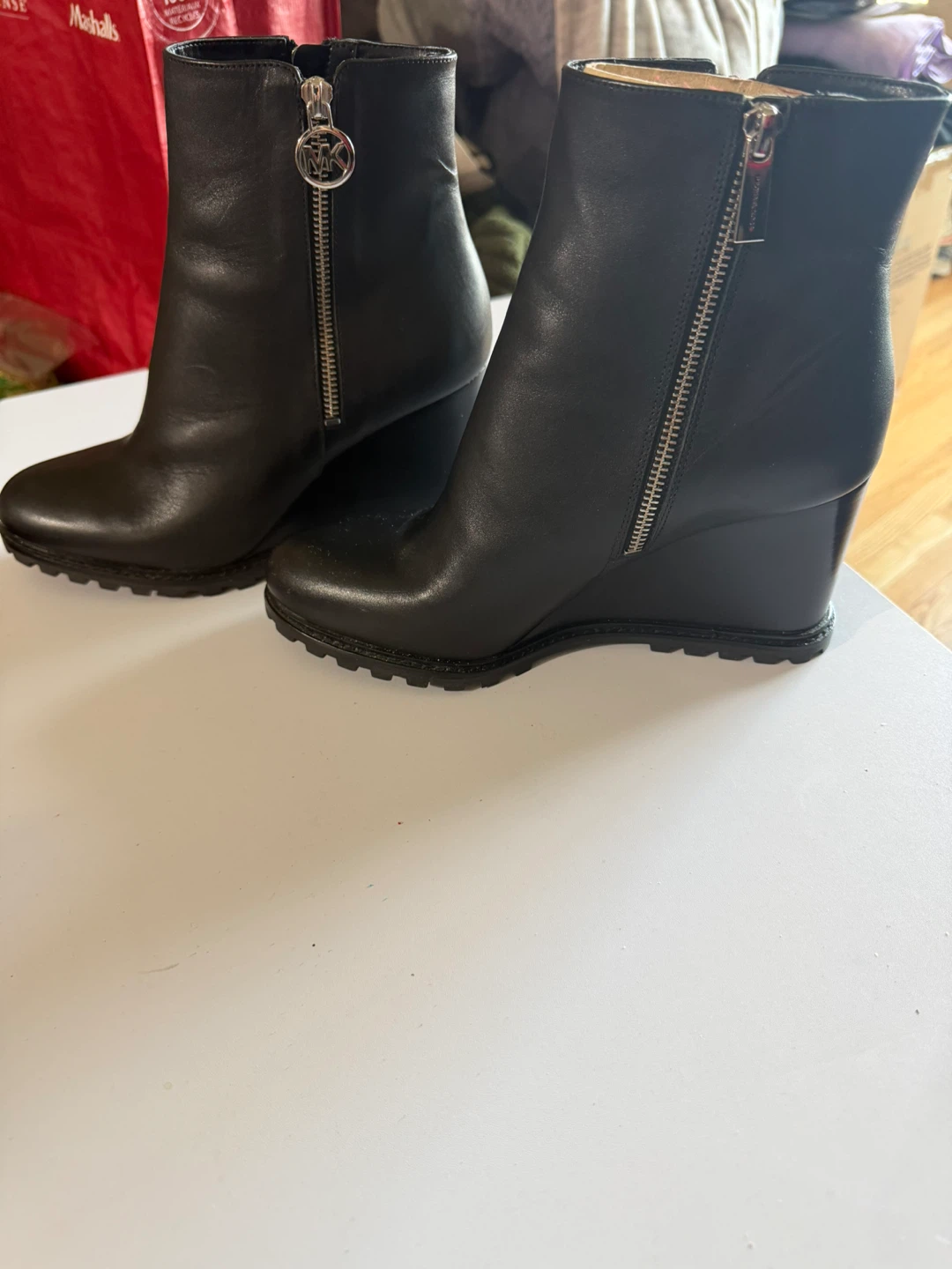 Michael Kors Black Leather Wedge Ankle Boots - photo 3