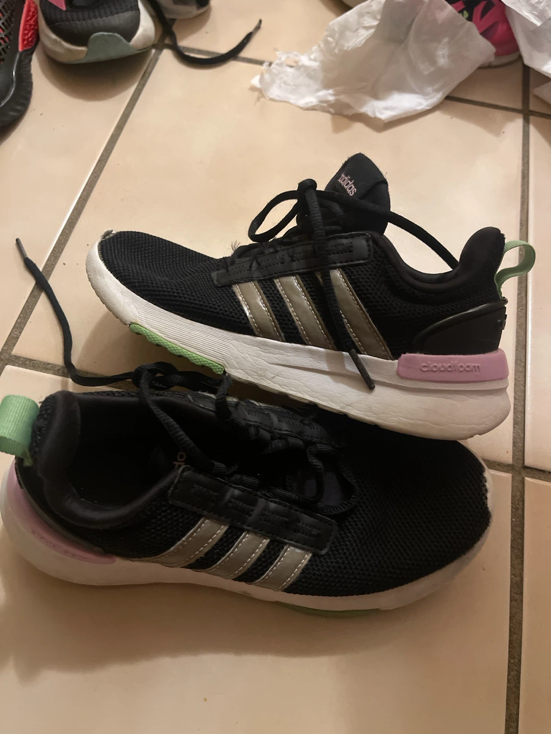Adidas Black & Silver Running Shoes size 1.5