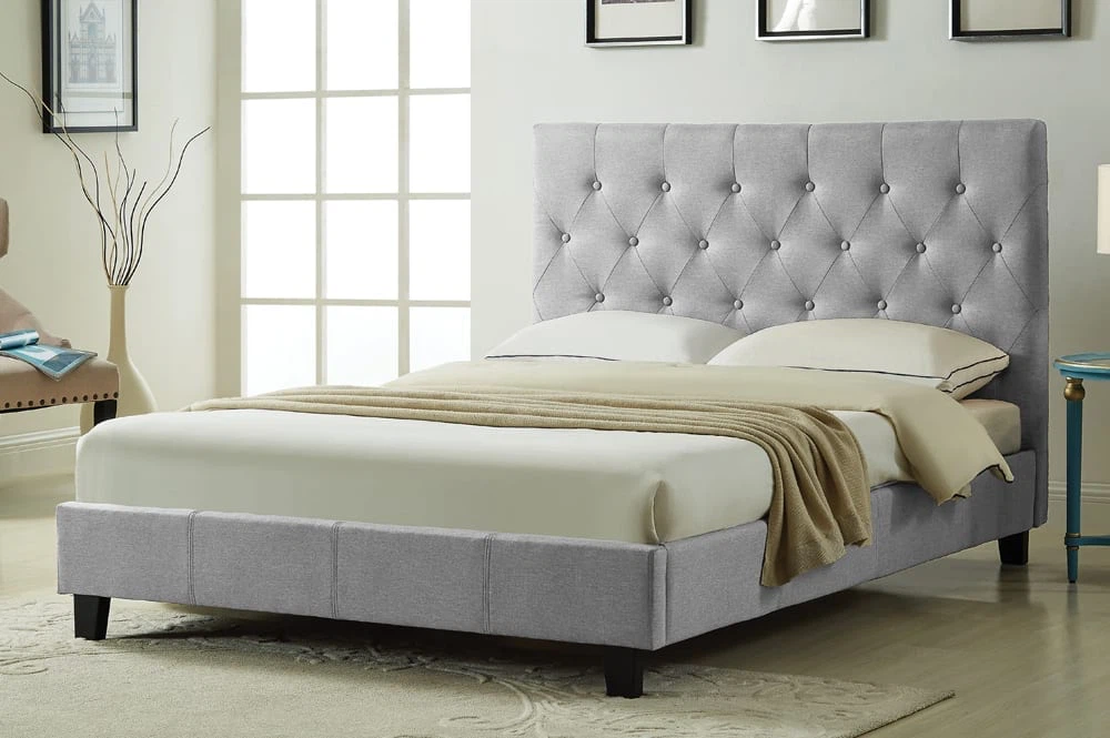 Grey Tufted Upholstered Platform Bed Frame