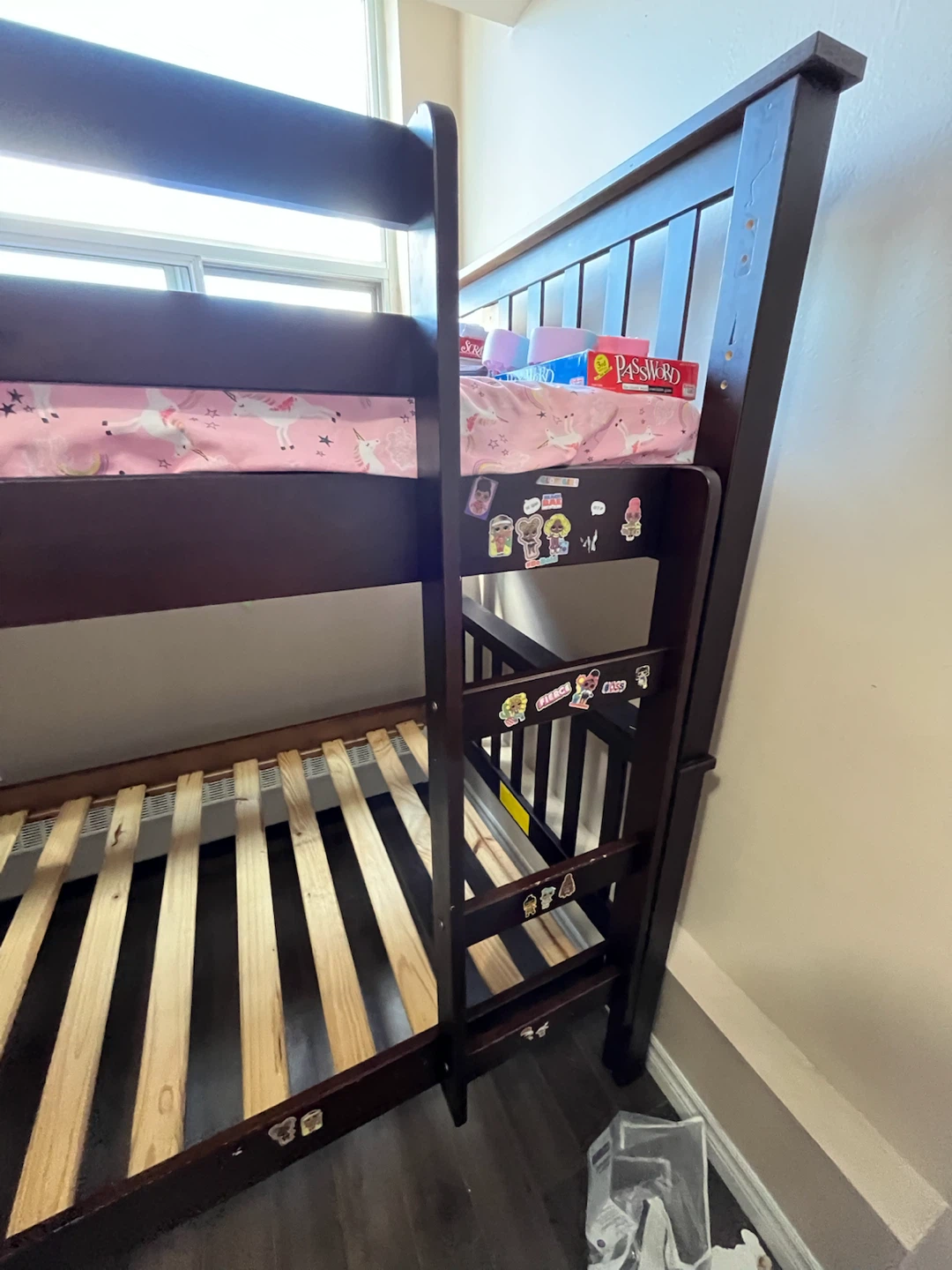 Dark Brown Wooden Bunk Bed Frame
