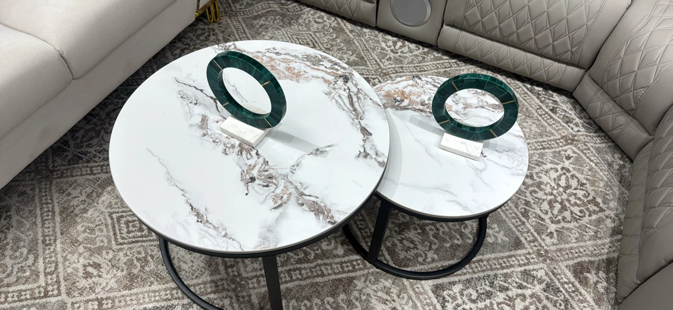 Set of 2 Round Marble Coffee Tables