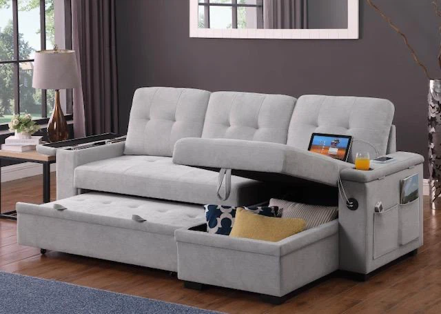 Grey Sectional Sofa with Storage and Pull-out Bed - photo 2