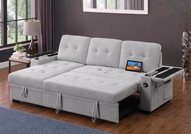 Grey Sectional Sofa with Storage and Pull-out Bed - photo 3