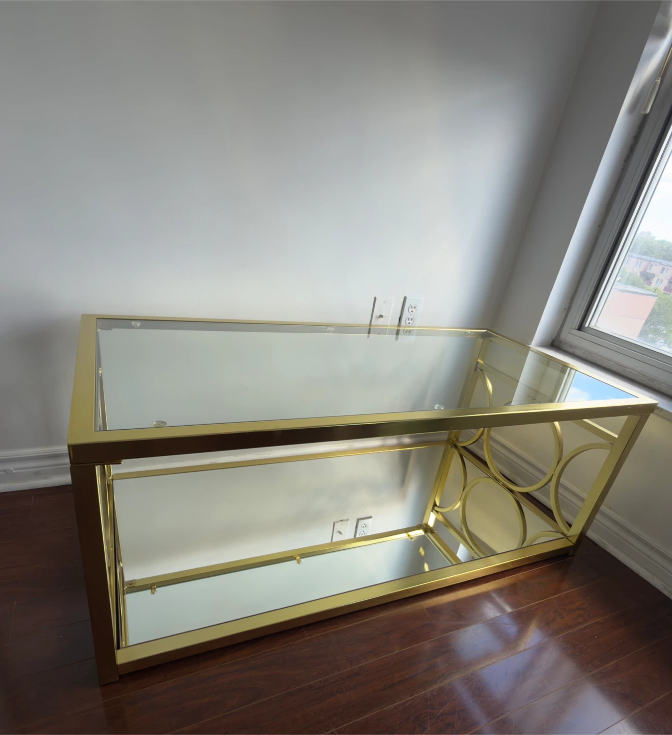 Moving Out Sale: Gold Geometric Coffee Table with Glass Top - photo 2