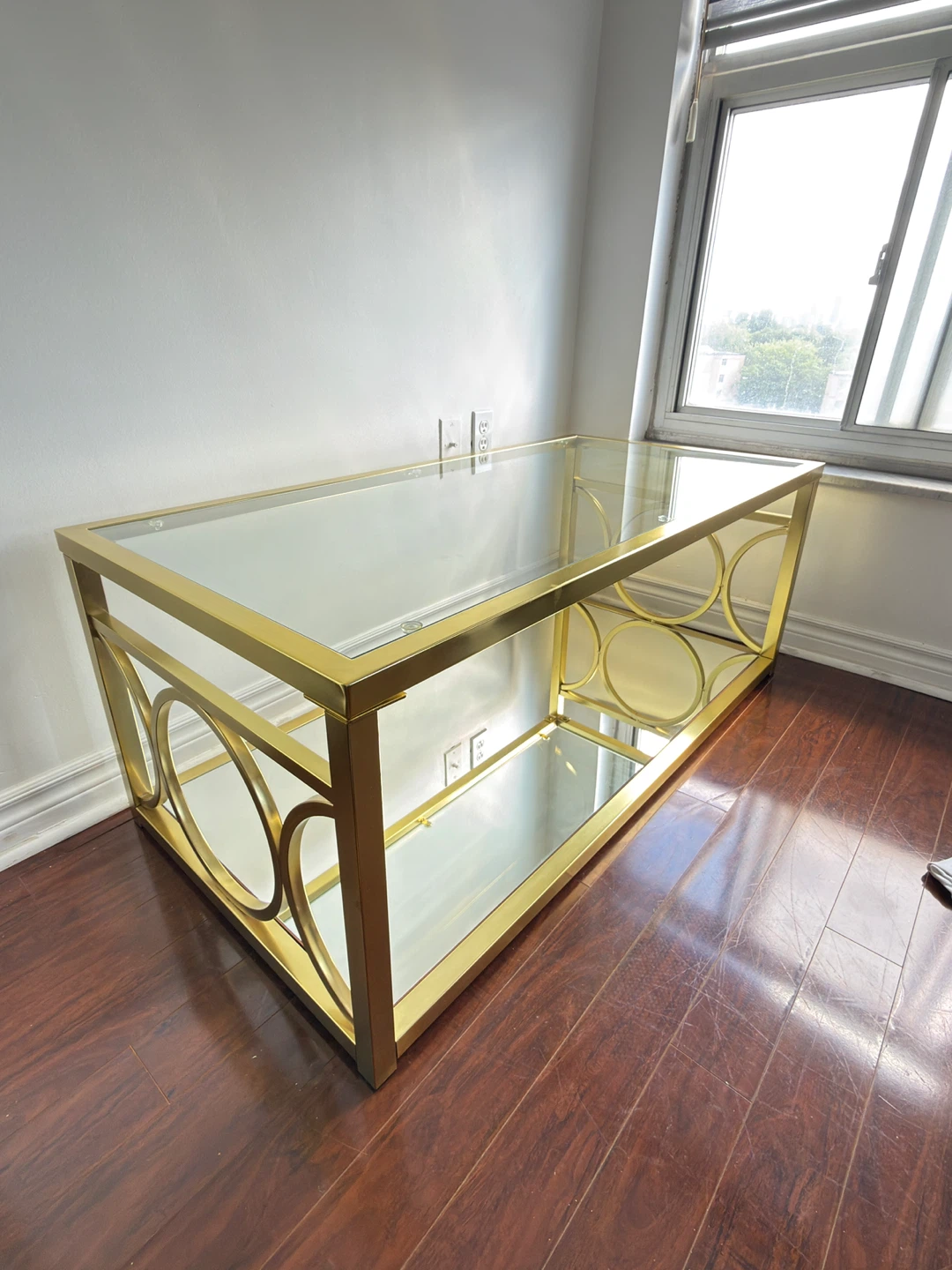 Moving Out Sale: Gold Geometric Coffee Table with Glass Top - photo 3