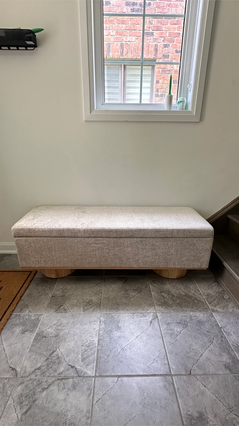 Beige Upholstered Storage Bench
