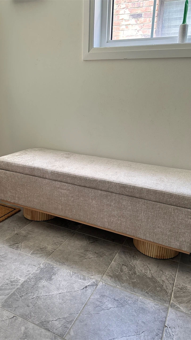 Beige Upholstered Storage Bench - photo 2