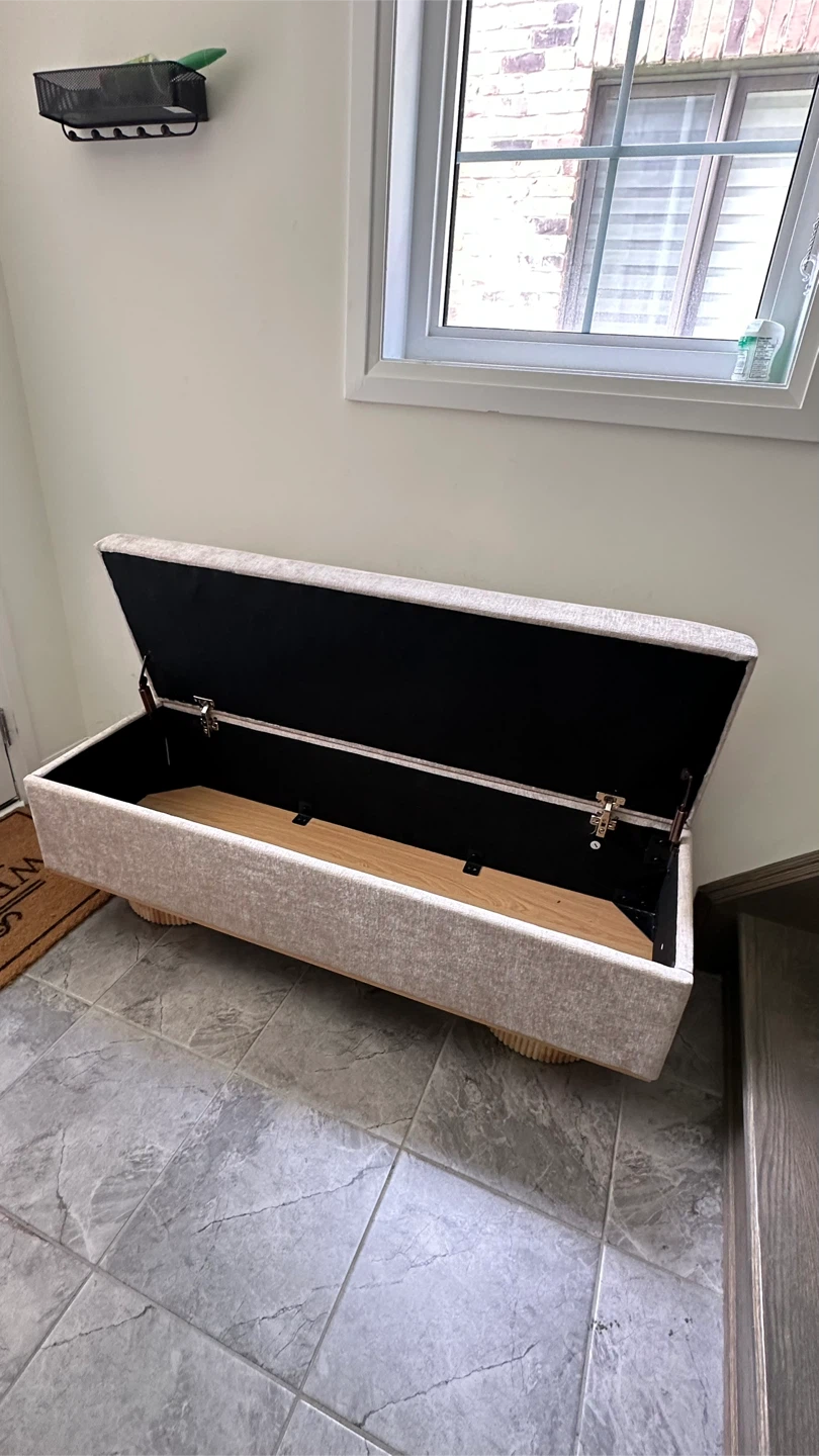 Beige Upholstered Storage Bench - photo 3