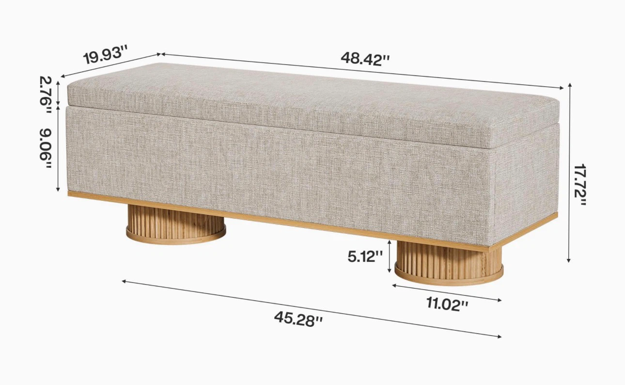 Beige Upholstered Storage Bench - photo 5