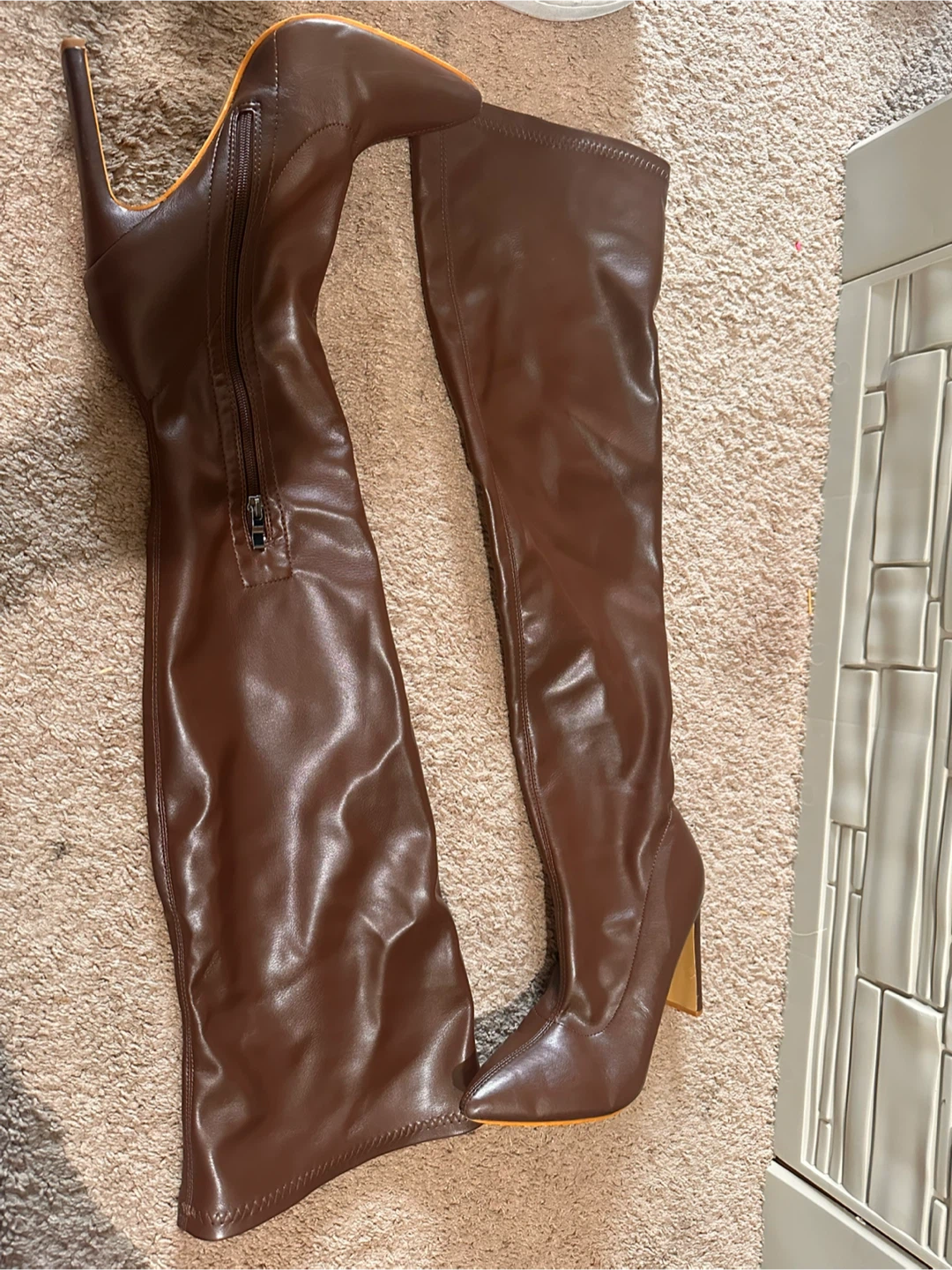 Brown Faux Leather Over-the-Knee Boots