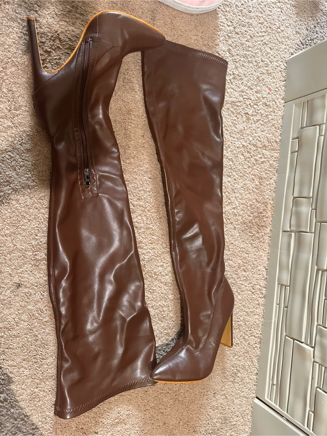 Brown Faux Leather Over-the-Knee Boots - photo 2