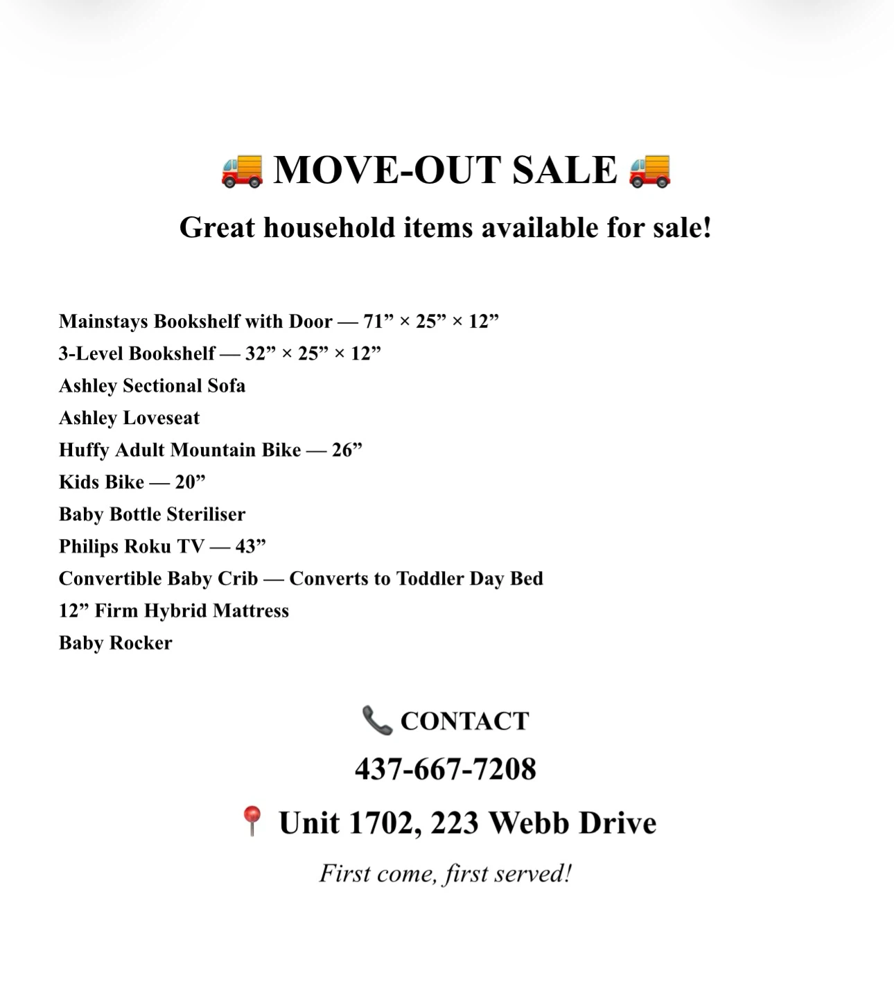 Move out Sale - Contact for photos and price