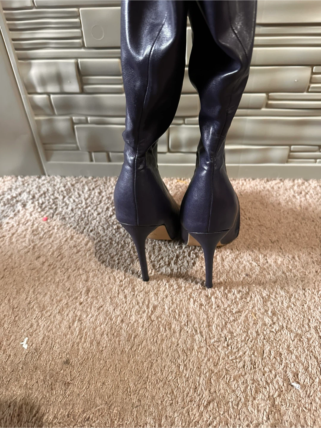 Navy Blue Heeled Knee-High Boots