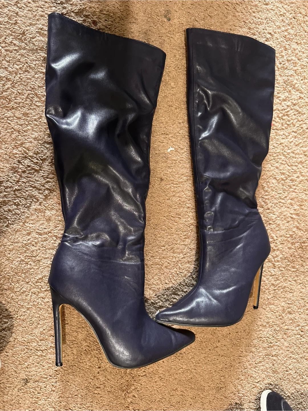 Navy Blue Heeled Knee-High Boots - photo 3