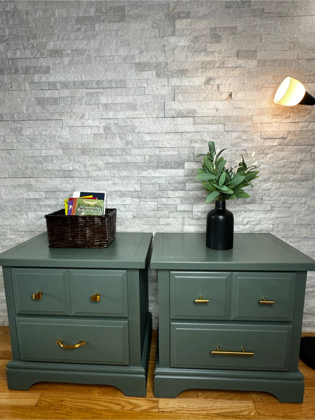 Pair of Green Nightstands with Gold Hardware - photo 4