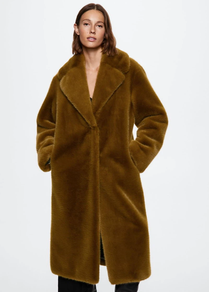 MNG Faux Fur Coat Brown Size S - photo 4