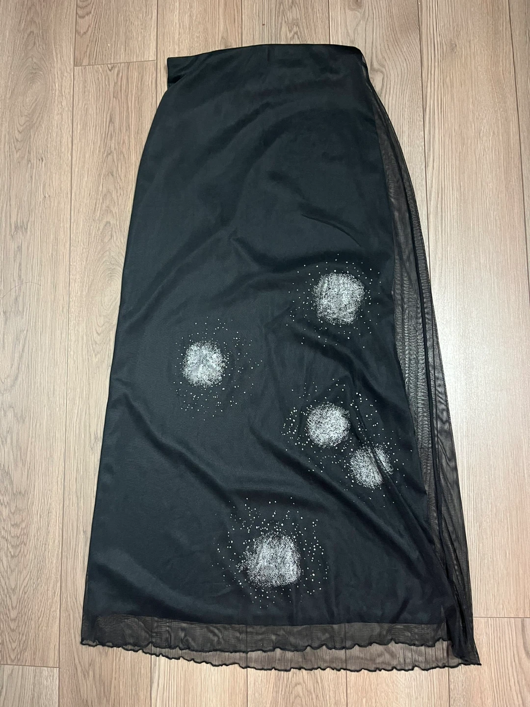 Black Mesh Midi Skirt with Accents