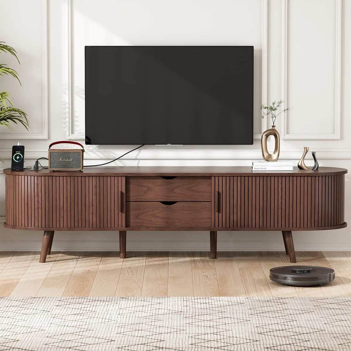 Mid-Century Modern Fluted TV Stand Console - photo 2