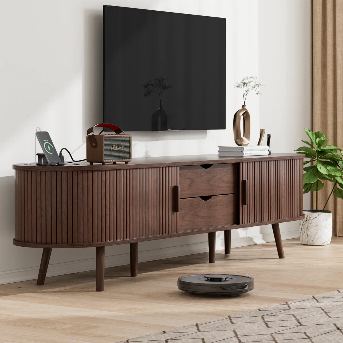 Mid-Century Modern Fluted TV Stand Console - photo 3