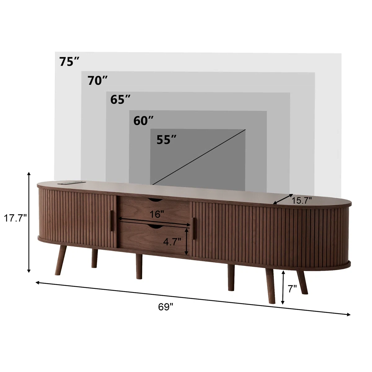 Mid-Century Modern Fluted TV Stand Console - photo 4