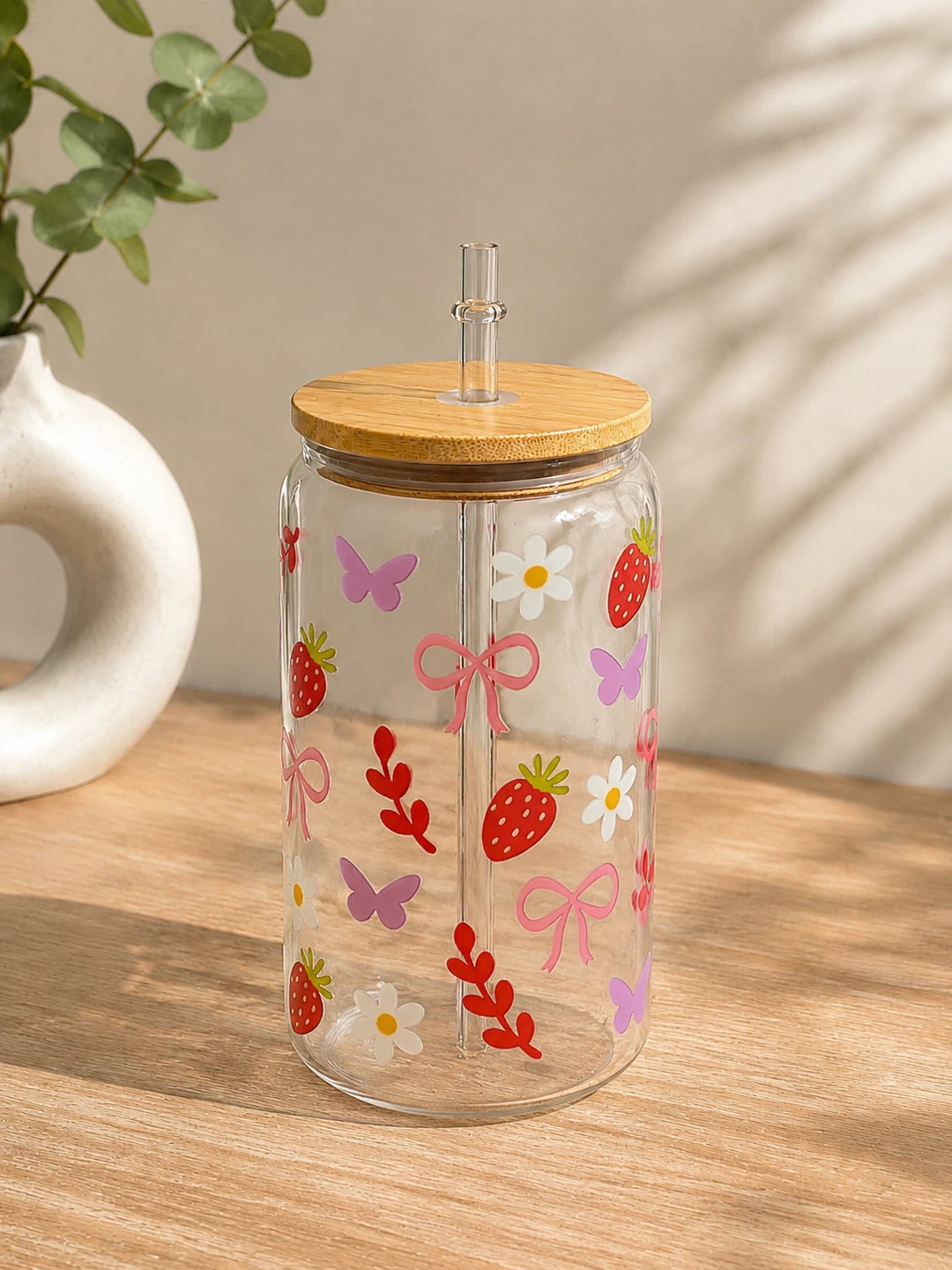 16 oz Glass Tumbler with Lids and Reusable Glass Straw