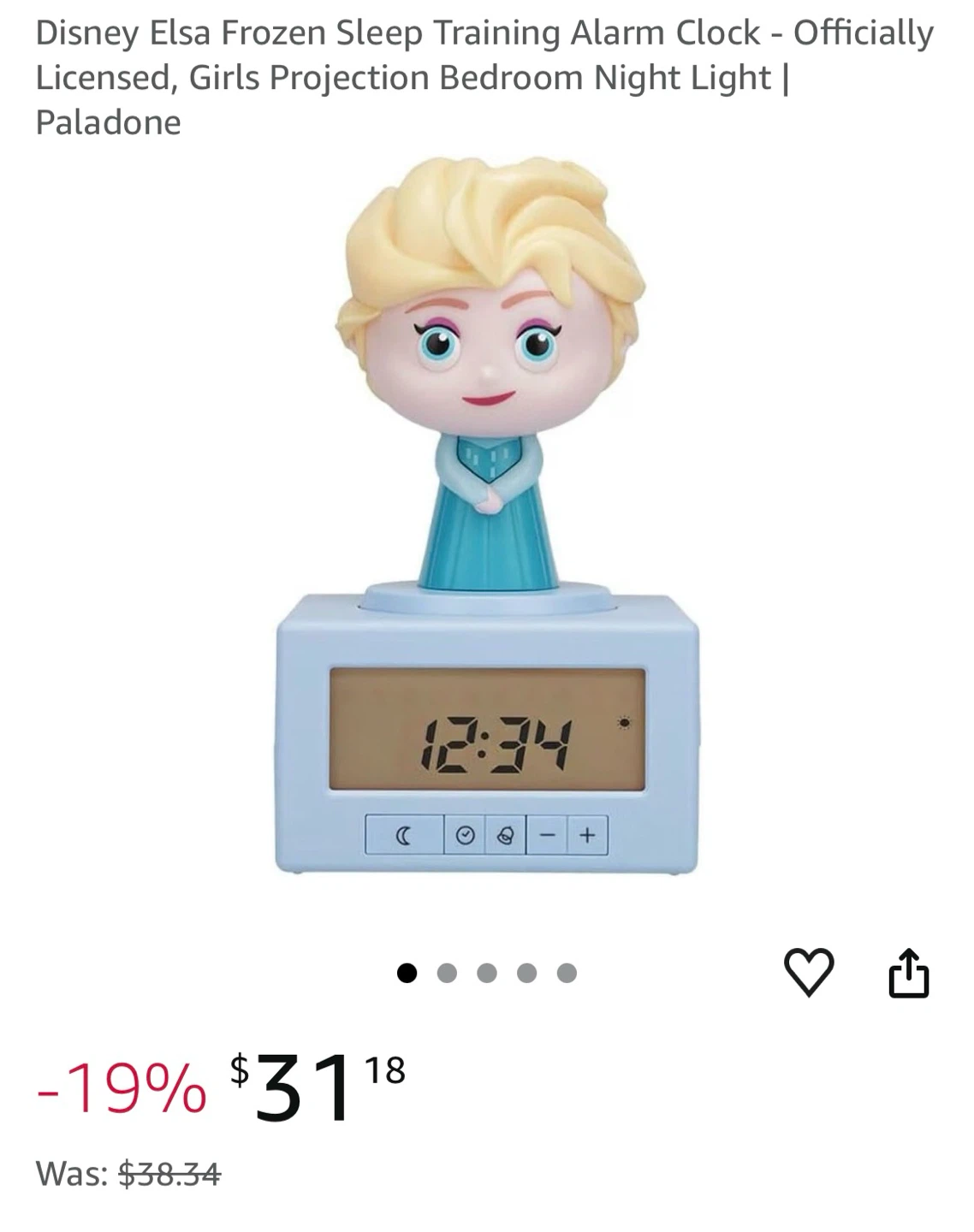 Disney Frozen Elsa Sleep Training Alarm Clock Night Light